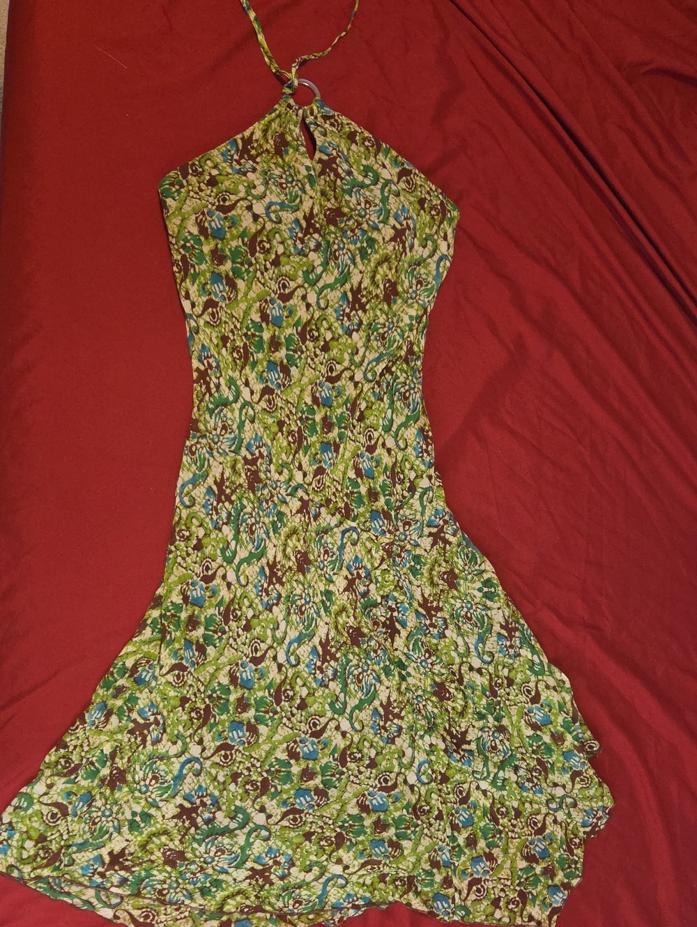 Sanrio Green Floral Halter Dress with Blue Accents.       *